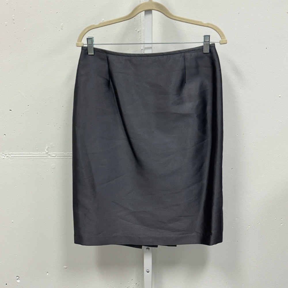 Tahari ASL Wool Silk Blend Pleated‎ Back Pencil Skirt Grey Professional Workwear